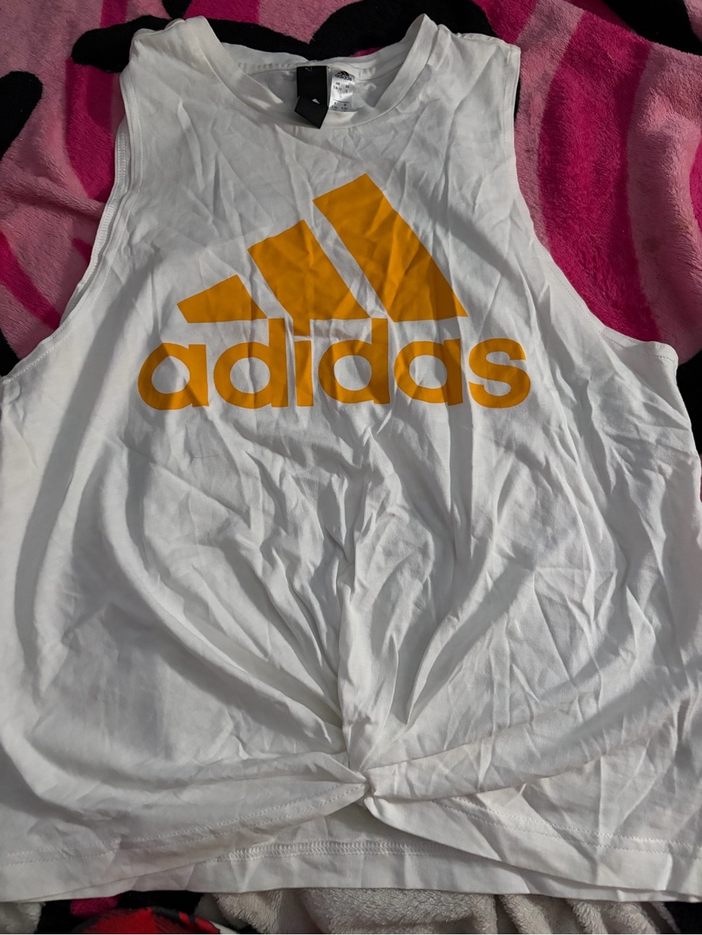adidas White Tank Top with Yellow Logo